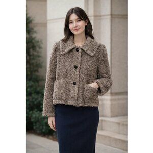 Marc by Marc Jacobs Faux Fur Short Brown Snap Front Coat, size Small